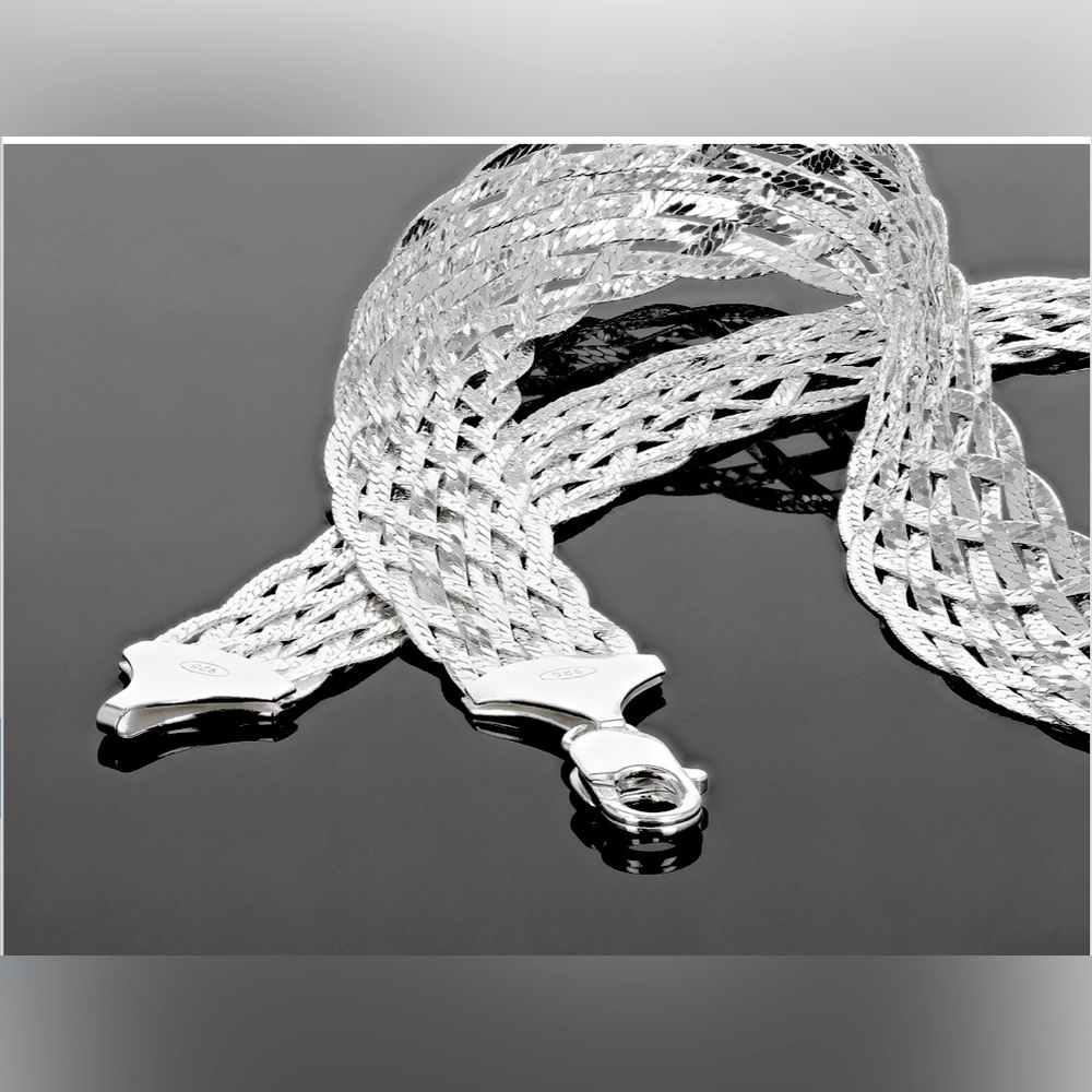 Sterling Silver 20 Inch 10 Strand Braided Herringbone Link Necklace